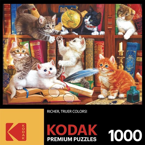 Cra-Z-Art Kodak 1000-Piece Library Mischief Adult Jigsaw Puzzle cat kittens cute - Picture 1 of 12
